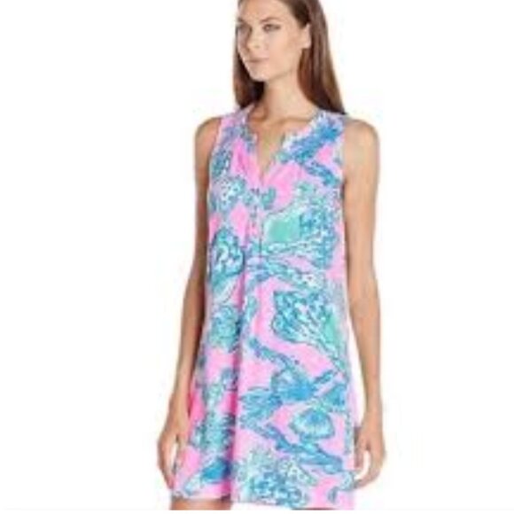 Lilly Pulitzer Essie Dress Medium Barefoot Princess Split Neck EUC - Picture 3 of 11